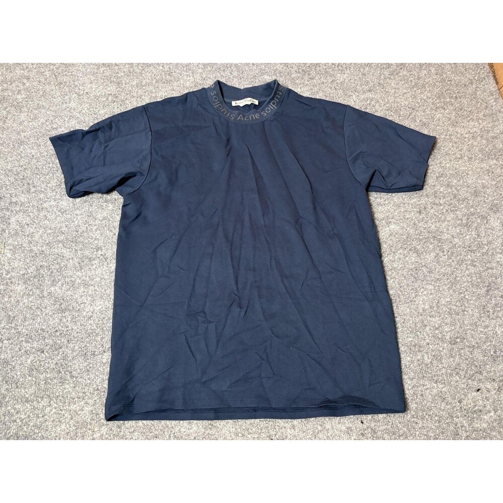 Acne Studios Shirt Mens L Blue Mock Neck Logo Stretch Jersey Tee Casual Portugal